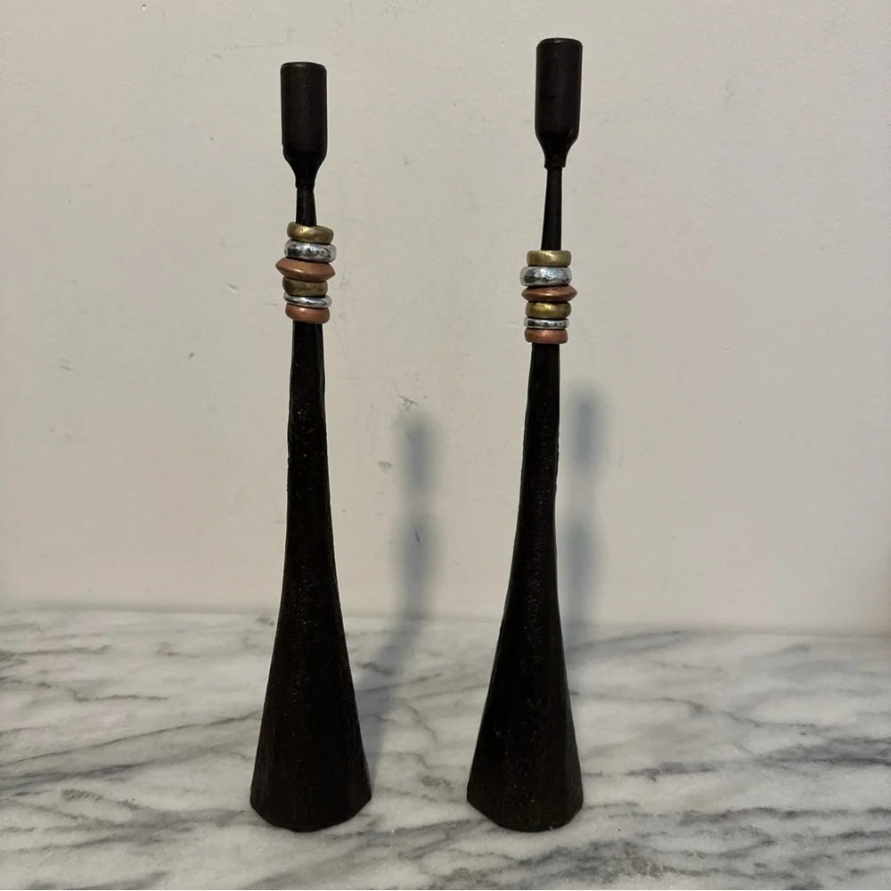 Luis Marques Handmade Modern Minimalist Style Iron W/ Metal Rings Candlestick